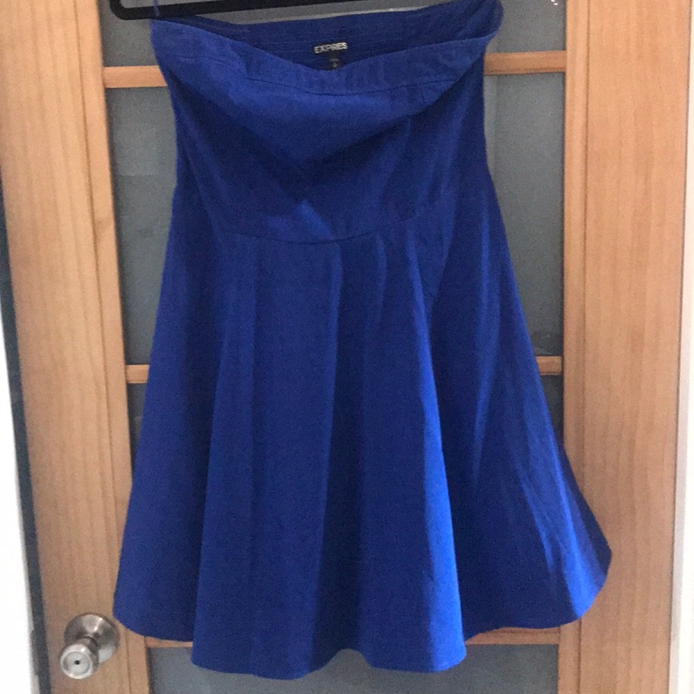 Strapless cobalt blue chiffon skater dress